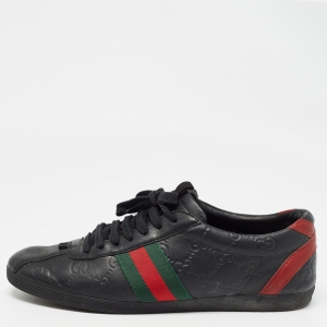 Gucci Black Leather Guccissima Web Sneakers Size 38