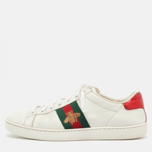Gucci White Leather Bee Embroidered Ace Sneakers Size 37