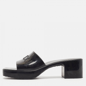 Pre Owned Gucci Black Rubber Logo Slide Sandals Size 37