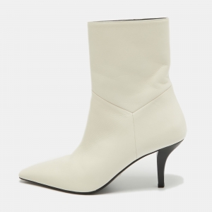 Gucci Off White Leather Square Toe Mid Calf Boots Size 39