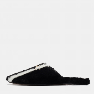 Gucci x Adidas Black/White Stripes Fur Horsebit Flat Mules Size 38