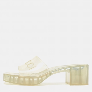 Pre Owned Gucci Transparent PVC  Logo Block Heel Slide Sandals Size 37