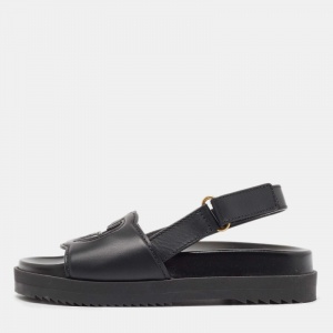 Pre Owned Gucci Black Leather Slingback Flat Sandals Size 38