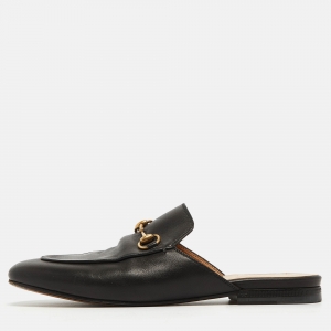Gucci Black Leather Princetown Mules Size 37  