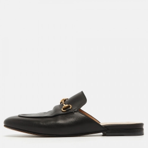 Pre Owned Gucci Black Leather Princetown Mules Size 37  
