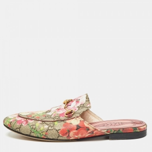 Pre Owned Gucci Multicolor Floral Canvas Princetown Horsebit Flat Mules Size 39