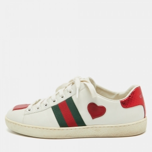 Gucci White Leather Heart Ace Sneakers Size 36