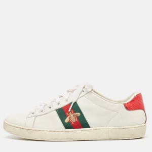 Gucci White Leather Embroidered Bee Ace Sneakers Size 38