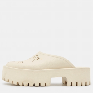 Pre Owned Gucci Cream Perforated GG Rubber Platform Sandals Size 39