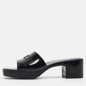 Pre Owned Gucci Black Rubber Logo Embossed Platform Slide Sandals Size 36