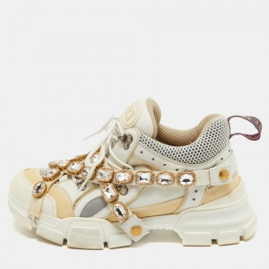 Gucci White/Grey Leather and Mesh Flashtrek Chunky Sneakers Size 40
