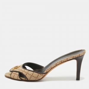 Gucci Beige/Brown Diamante Canvas GG Slide Sandals Size 40