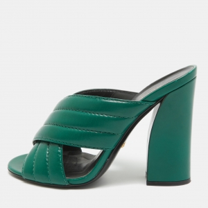 Gucci Green Leather Webby Sandals Size 39