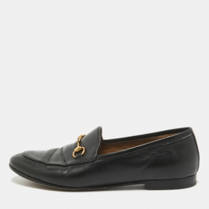 Gucci Black Leather Jordaan Loafers Size 39