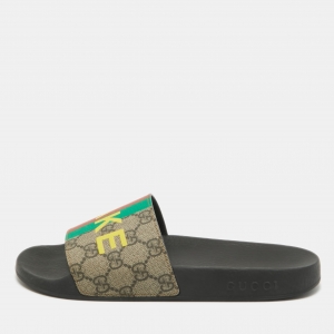 Gucci Beige GG Supreme Canvas Not Fake Pool Slides Size 39