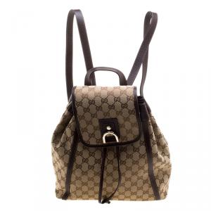Pre Owned Gucci Beige/Ebony GG Canvas Abbey Backpack