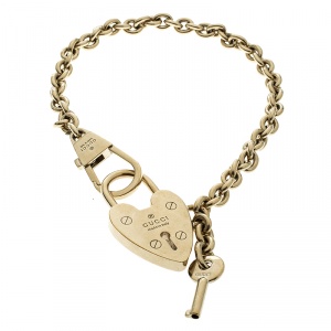 Pre Owned Gucci Heart Lock & Key Gold Tone Bag Charm