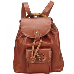 Pre Owned Gucci Bamboo Calfskin Leather Drawstring Backpack