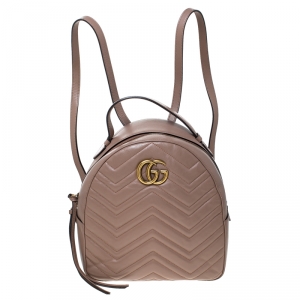 Pre Owned Gucci Beige Matelasse Leather GG Marmont Backpack 