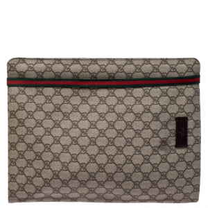 Pre Owned Gucci Beige GG Supreme Canvas Portfolio Document Case
