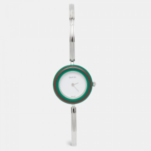 Gucci White Stainless Steel Vintage Interchangeable Bezel 11/12.2L Women's Wristwatch 26 mm