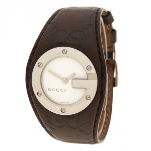 Gucci White 104 Bandeau Leather Women's Wristwatch 31 mm