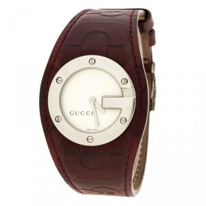 Gucci White 104 Bandeau Leather Women's Wristwatch 31 mm