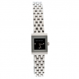 Gucci Black Stainless Steel G-Frame Diamonds 128.5 Women's Wristwatch 14 mm