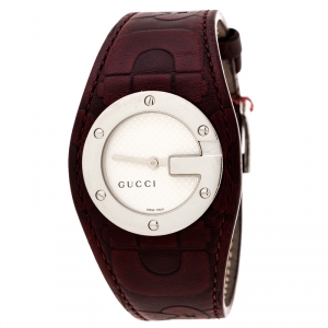 Gucci Silver White 104 Bandeau Leather Women's Wristwatch 31 mm