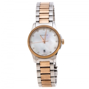 Gucci Mother of Pearl Two-Tone Stainless Steel Diamonds G-Timeless 126.5 Women's Wristwatch 27 mm
