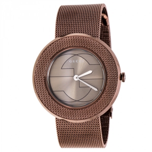 Gucci Grey Dial Bronze Tone Stainless Steel U-Play 129.4 Women's Wristwatch 35 mm