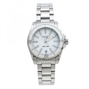 Gucci White Stainless Steel Dive 136.4 Women's Wriswatch 32 mm