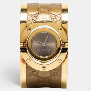 Gucci Brown Gold Plated Stainless Steel Twirl YA112434 Women's Wristwatch 33 mm