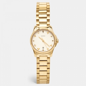 Gucci Silver Gold Plated Stainless Steel G-Timeless YA126576 Women's Wristwatch 27 mm
