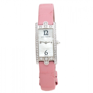 Harry Winston Mother of Pearl 18k White Gold Diamond 332LQW Women's Wristwatch 15 mm