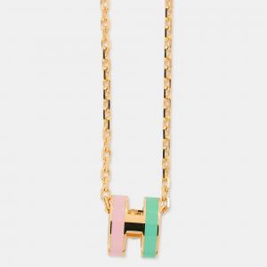 Pre Owned Hermes Pop Ash Necklace Rocabar Size Mini Vert/Rose Lacquer Metal