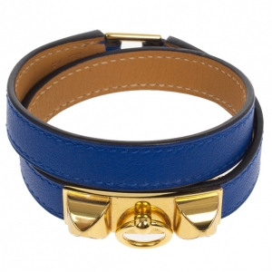 مملوكة مسبقًا Hermes Electric Blue Swift Rivale Double Tour Small Bracelet  