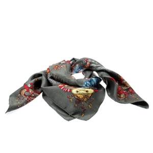 Pre Owned Hermes Grey Silk Jacquard Les Fetes Du Roi Soleil Square Scarf 