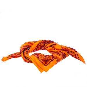 Pre Owned Hermes Orange Silk Carre Ciels Byzantins Square Scarf