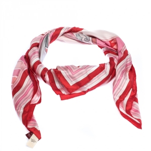 Pre Owned Hermes Pink & Red Couvertures Nouvelles Print Silk Scarf