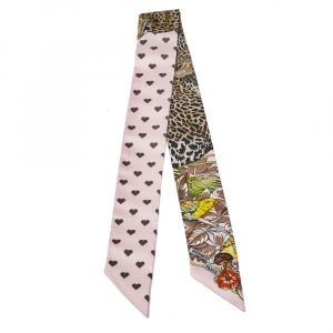 Pre Owned Hermes Rose Pale Jungle Love Love Silk Twilly 