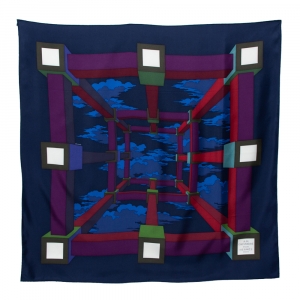 Pre Owned Hermes Navy Blue Perspective Silk Square Scarf