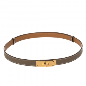 Pre Owned Hermes Taupe Grey Epsom Leather Gold Finish Hardware Kelly 18 Belt Adjustable