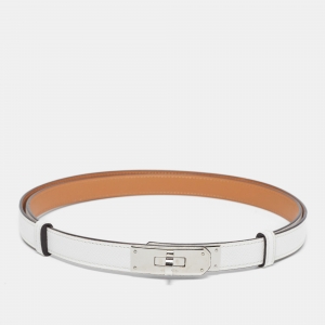 Pre Owned Hermes Blanc/Gold Epsom Leather Kelly Belt 
