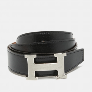 Hermes Gold/Black Chamonix and Togo Leather H Buckle Reversible Belt 100CM