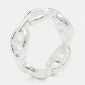Pre Owned Hermès Chain D'Ancre Enchainee Sterling Silver Ring Size 52