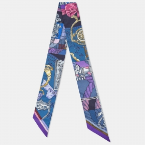 Pre Owned Hermès Blue/Violet Cavalleria d'Etriers Silk Twilly