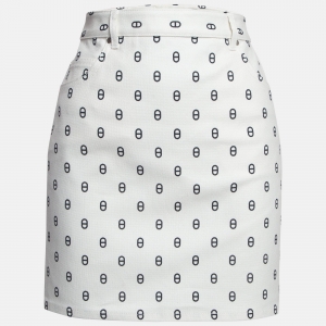 Hermes White Print Denim Chaine d'Ancre Mini Skirt S