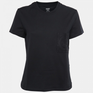 Hermes Black Cotton Logo Embroidered Pocket Detail T-Shirt M