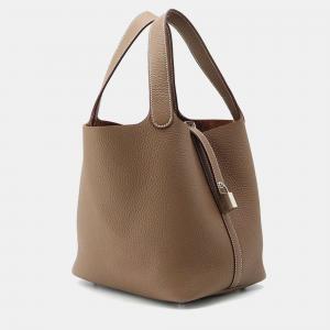 Pre Owned Hermes Etoupe Taurillon Clemence Leather Picotin Lock 22 Bag